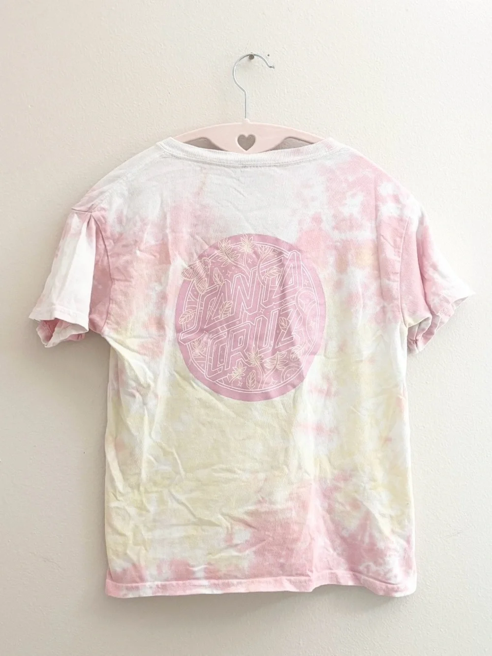 5/$15 🩷 Santa Cruz Skateboards Pink & White Tie-Dye Crew